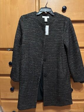 H&M Women's Black Tweed Collarless Coat